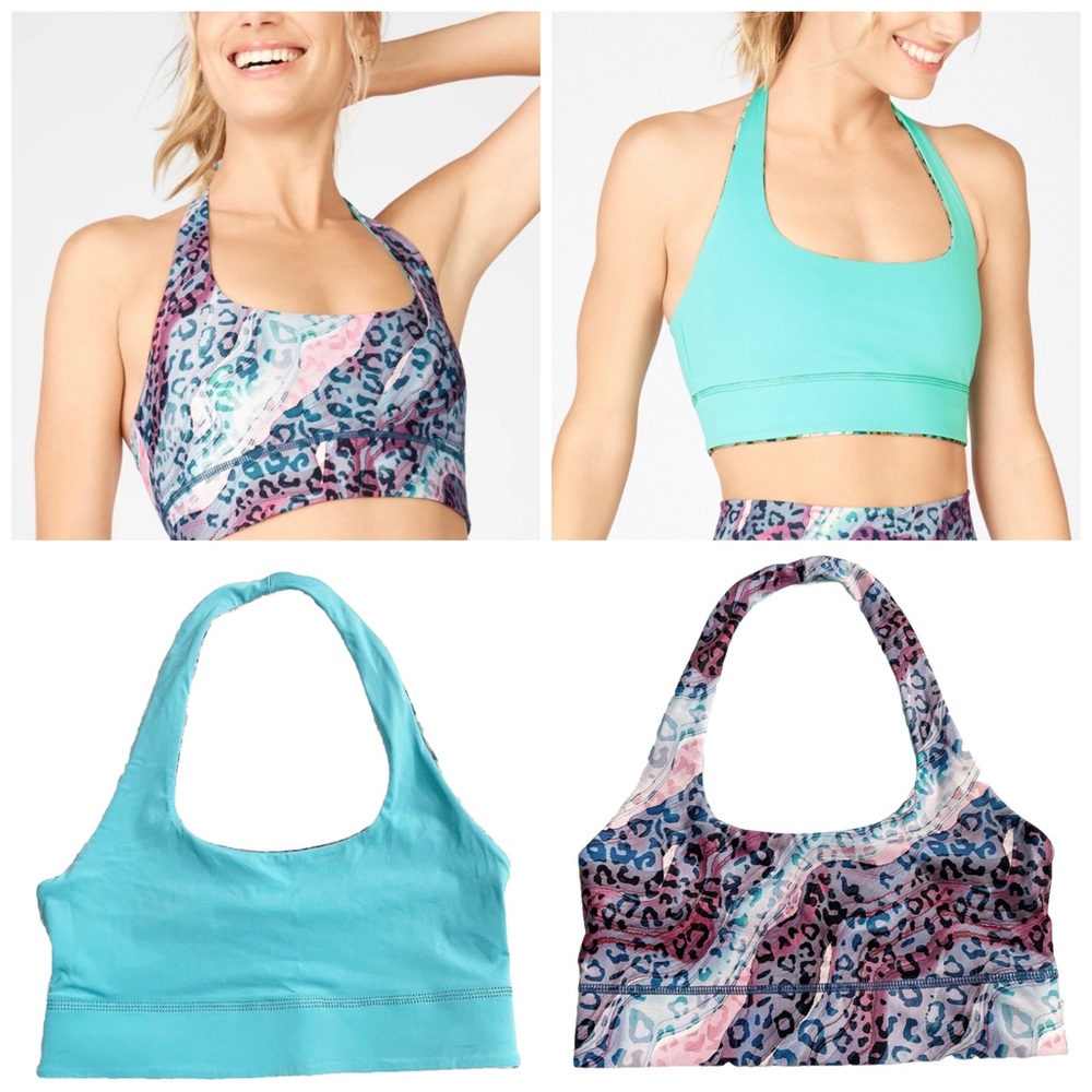 Fabletics Harlow Halter Reversible Sports Bra Women’s Small Dunes/Lunar Blue